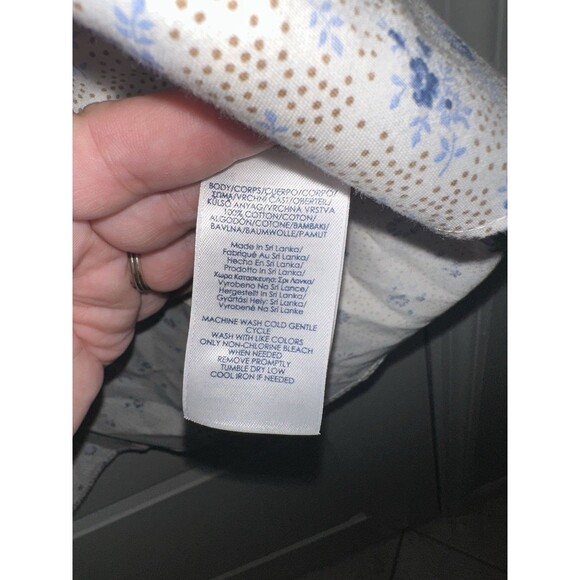 Chaps By Ralph Lauren Women's Shirt Button Up White Blue Floral Polka Dot Sz L - Picture 8 of 11